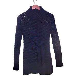 Vince Navy Blue Alpaca & Wool Blend Chunky Bubble Knit Front Tie Cardigan